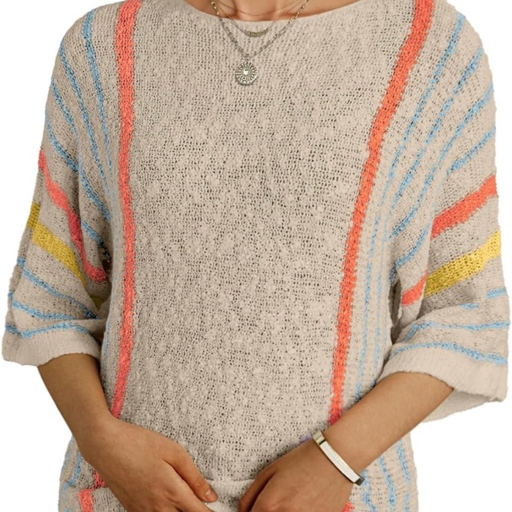 Dokotoo Striped Multicolor Women's Knit 3/4 Sleeve Sweater